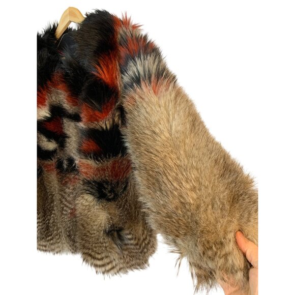 Womens  Free People Tribal Faux Fur Jacket Coat M Scarlet Red Combo EUC RY10395 - Picture 8 of 11